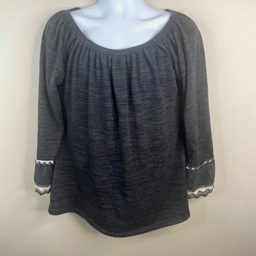 Boho Crochet Trim Flare Sleeve Tunic Top Xlarge Gray Neutral Capsule Travel